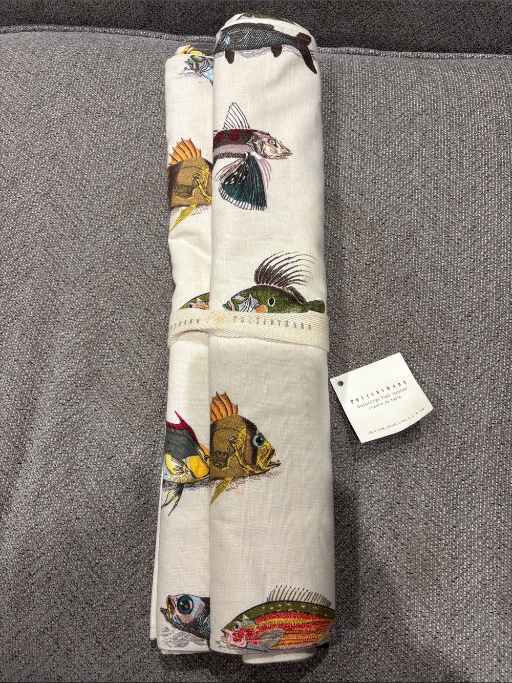 Pottery Botanical Fish runner Cream with Multicolor Fish